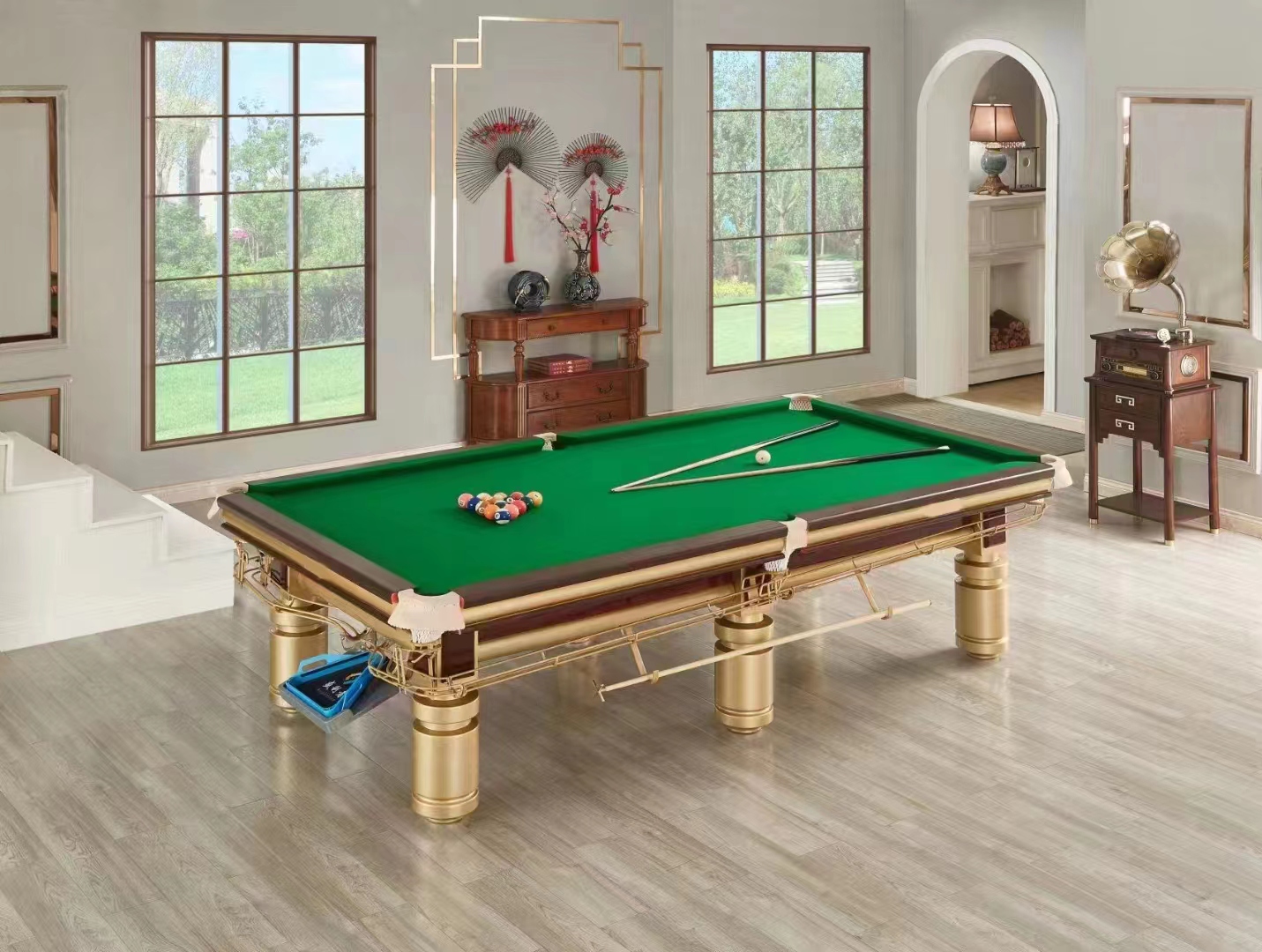 Xingpai Chinese Billiards Game Table Domestic Table Gold Color Legs Export Table Billiards Table Gold Silver